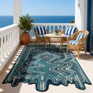 Bohemian Wave dark green Rug, Bohemian Style Rugs, Artistic Vintage Style, Unique Atmosphere Living Room Carpet, Luxury High-End Bedroom Decor, Home Decoration