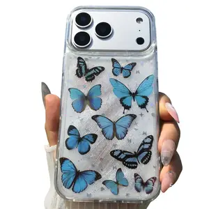 Handmade Phone Case with Colorful Butterflies and Sparkling Sequins, Soft Protective Cover for iPhone 17 Pro Max, Fits iPhone 17 16 15 14 13 12 11 Pro Max