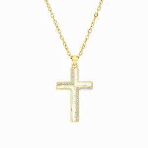 Dainty 14K Gold Plated Cross Pendant Necklace for Women - Hypoallergenic Cubic Zirconia Cross Necklace - Dainty Necklace Christian Faith Gold Jewelry Gifts for Women Trendy Faith Jewelry Gift