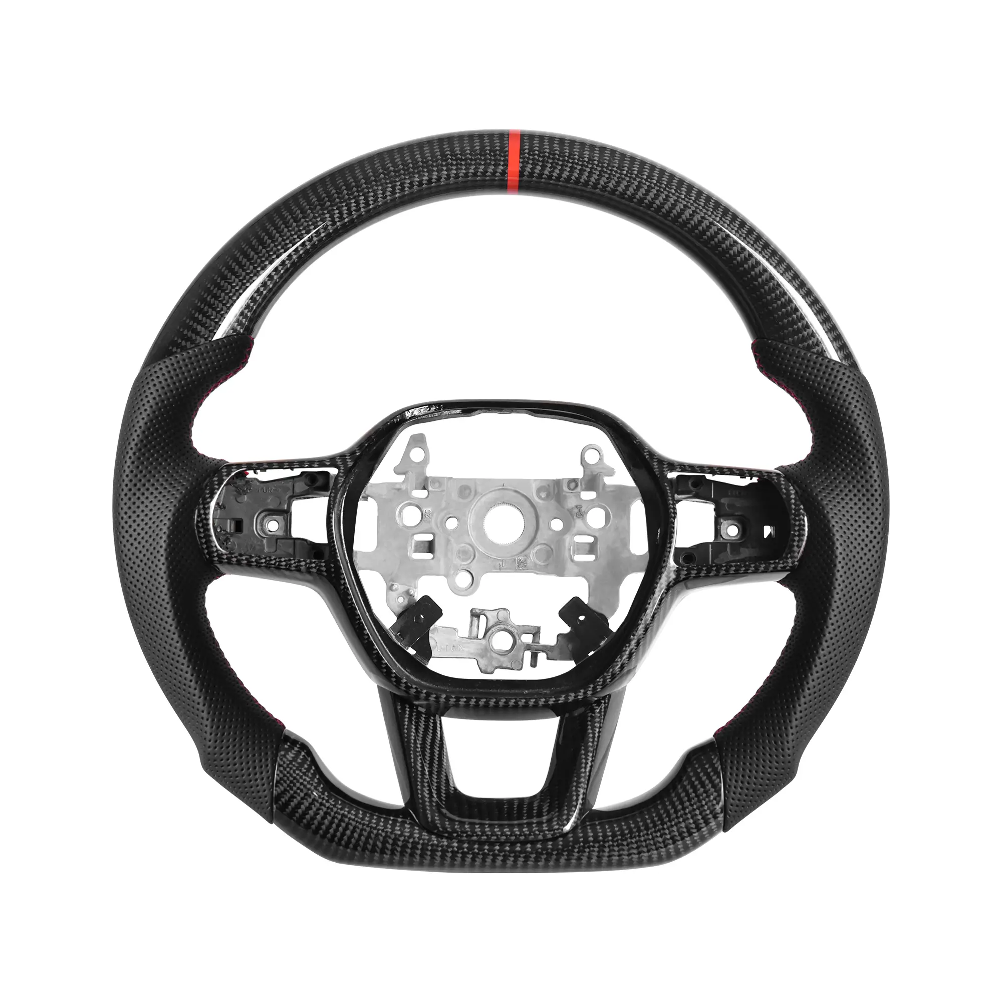 XNSFXXL Real Carbon Fiber Automotive Steering Wheel Insert Accessory, Vehicle-Specific for Honda Civic 11th Gen - D-Shaped Flat-Bottom Perforated Leather Grip