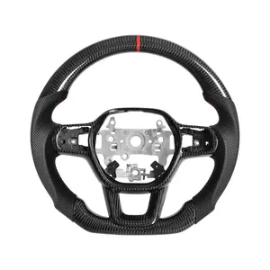 XNSFXXL Real Carbon Fiber Steering Wheel for Honda Civic 11th, D-shaped Flat-bottom Perforated Leather