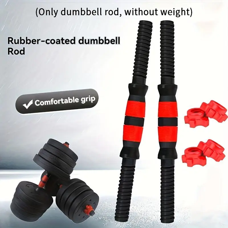 Single Rubber Coated Dumbbell Rod Universal Nut Connector Barbell Accessories for Home Strength Training Equipment (Only the Rod