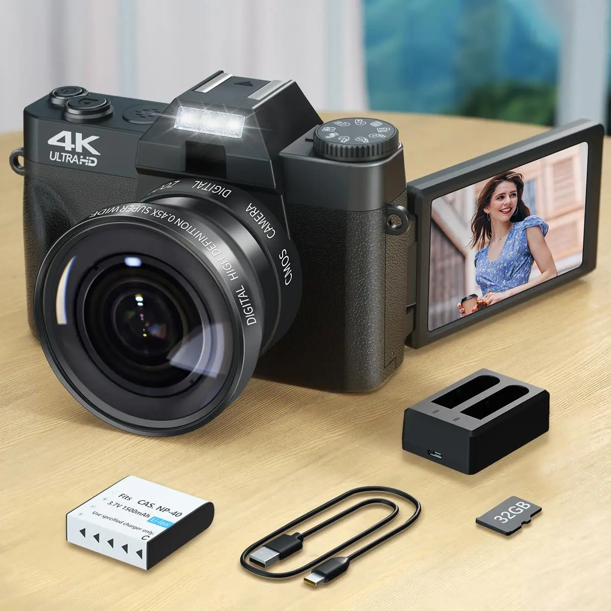 Rechargeable 4K Digital Camera, 1 Count 56MP 4K Vlogging Camera, Support 16X Digital Zoom, Auto Focus & Wide Angle & Macro Lens, Comes with a 1500mAH