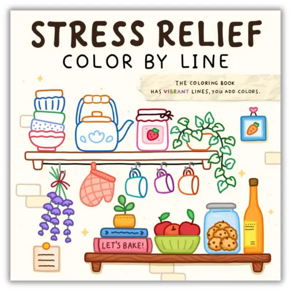 Fall Halloween Gift Color By Line - Adult Coloring Book, Stress Relief with Vibrant Colored Outlines, Easy and Fun Mindfulness Art Therapy - Paperback