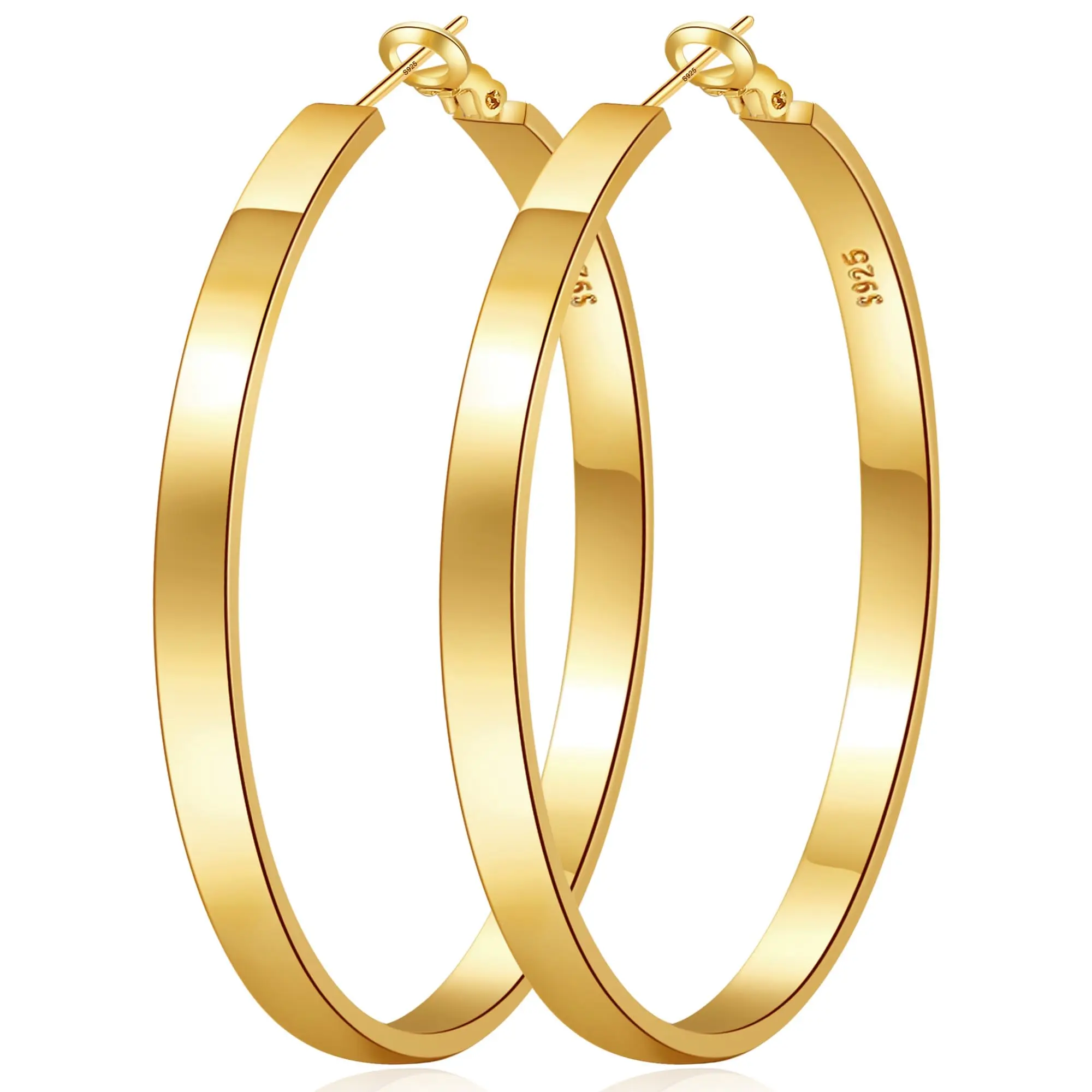 50mm large earrings for girls, cool. Girls, large circle earrings. 925 sterling silver, anti-allergy, fashionable and elegant. Women, 14K real gold, large ring earrings, low allergy