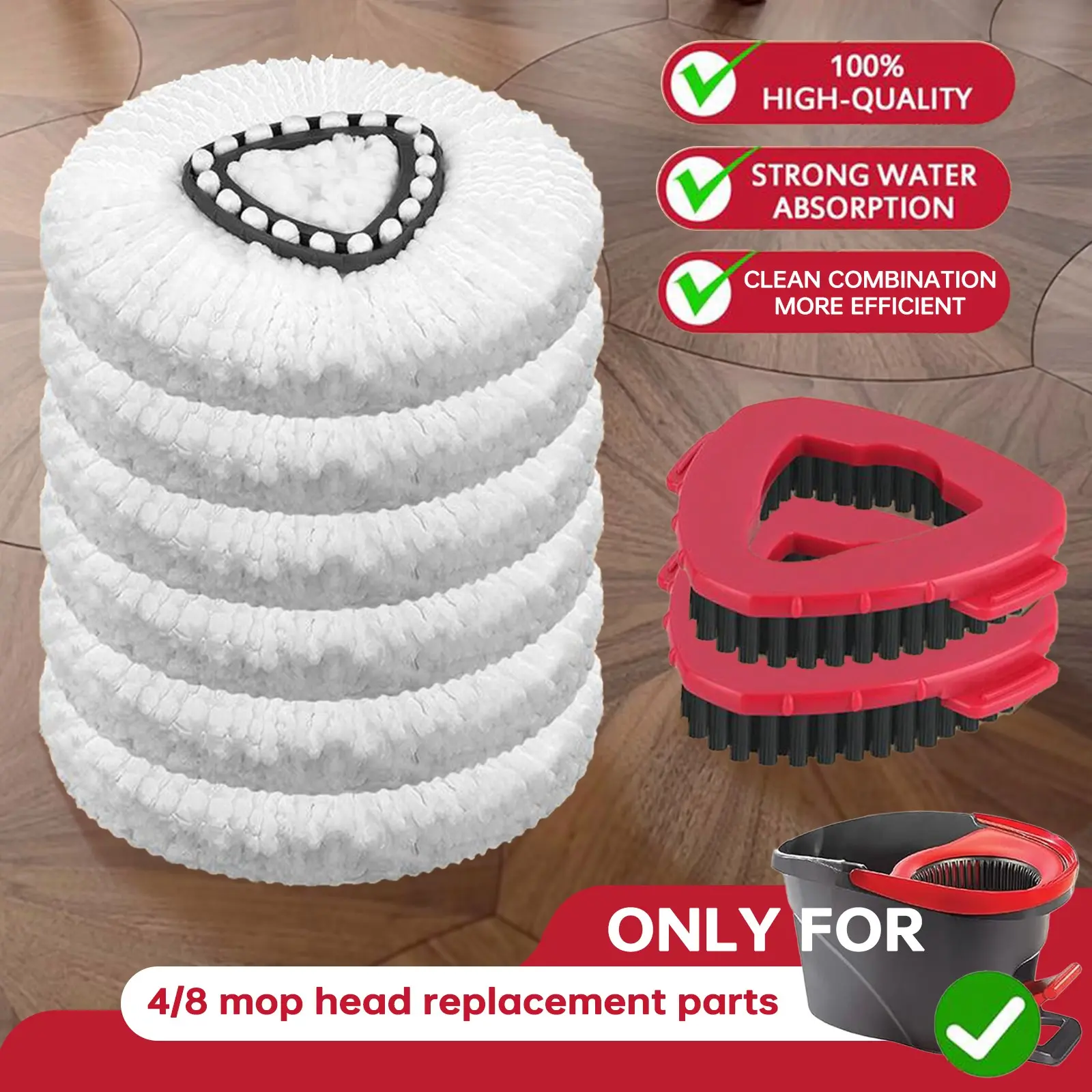4/8 Piece Triangle Spin Mop Head Replacement Set, Compatible with O-Cedar, Microfiber Material, Strong Absorbency, Removes Stubborn Stains