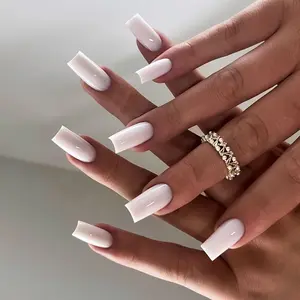 24pcs Milk Simple Finger Nails, Glossy Fake Nails, Includes Jelly Glue and Sanding File, Easy DIY Manicure Kit, Perfect for Home Use