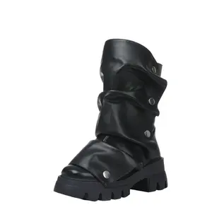 Mid Calf Boots For Women Fold Over Slouchy Platform Dress Chunky Stacked Round Toe Glitter Metallic Finish Versatile Stylish Knee High Combat Boots