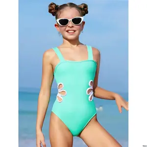 Summer - tiktokTweenGirlColorblockHollowOutSleevelessOne PieceSwimsuit