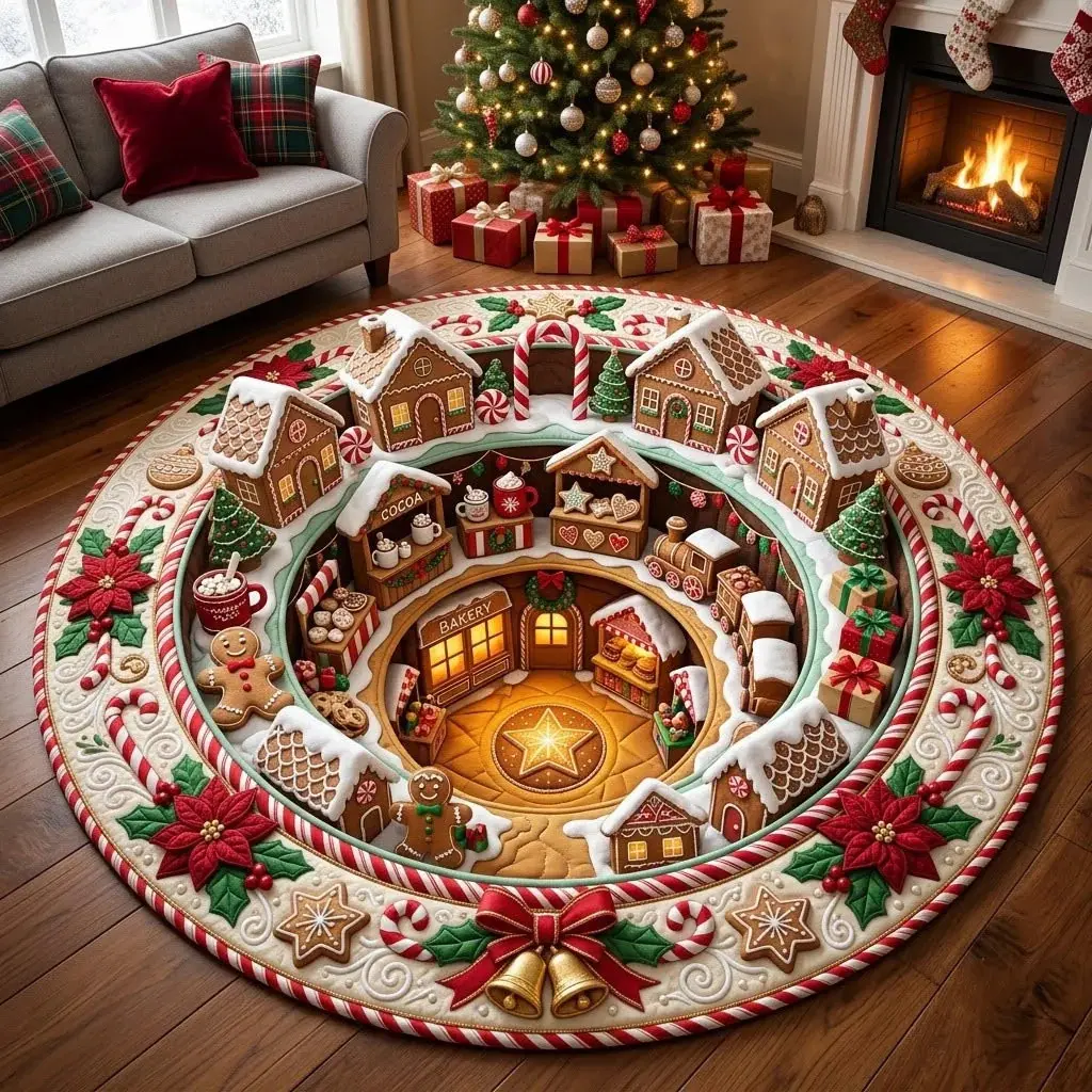 Christmas 3D Christmas Tree Vortex Visual Illusion Circular Carpet, Available in Multiple Sizes: 24/32 inch Quilted Mat - Soft Non slip Fabric for Indoor Christmas Decoration and Living Room Home Decor