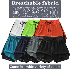 2 In 1 Double Layer Shorts With Inner Zipper Pocket Men'S High Elasticity Sports Shorts Suitable For Summer Gym Workout Training