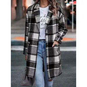 2025 New Autumn and Winter Fashion Woolen Coat Plush Plaid Mid Length Coat Temperament Commuter