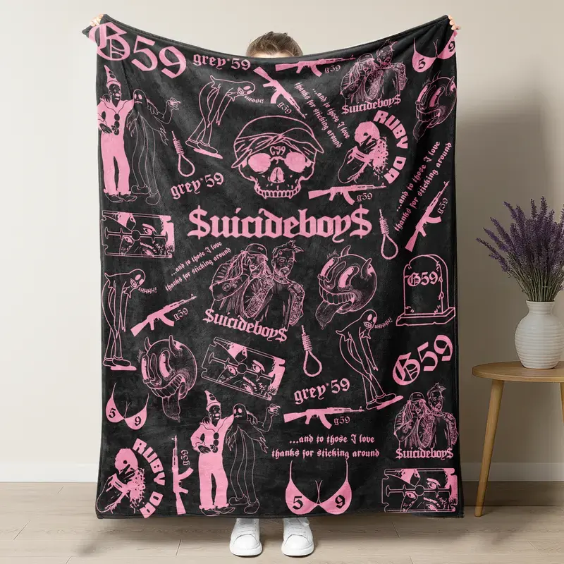Dark-style $uicideboy$ Merchandise Blanket – Gothic Skull Graffiti Streetwear Flannel Throw for Bedroom or Sofa