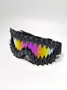 Punk Style Large Frame Anti-Wind Ski Goggles, Adjustable Elastic Strap, Handmade Random Effect, Outdoor Sports Eyewear