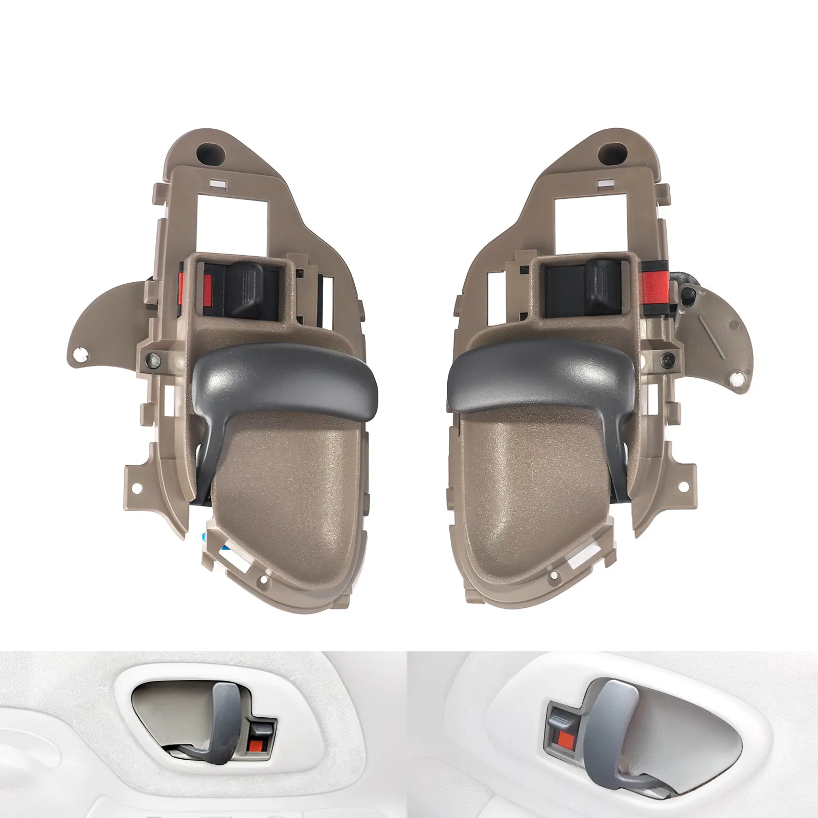 3mirrors Tan Interior Inside Door Handle With Bezel LH & RH Pair Set Compatible For Chevy C/K OBS Truck C1500 K1500 1995-2000