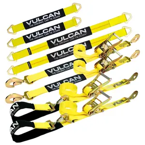 VULCAN Ultimate Tie Down Kit - Yellow - (2) 22" Axle Straps, (2) 36" Axle Straps, (2) 96" Snap Hook Ratchets, and 2 112" Combination Tie Downs Webbing