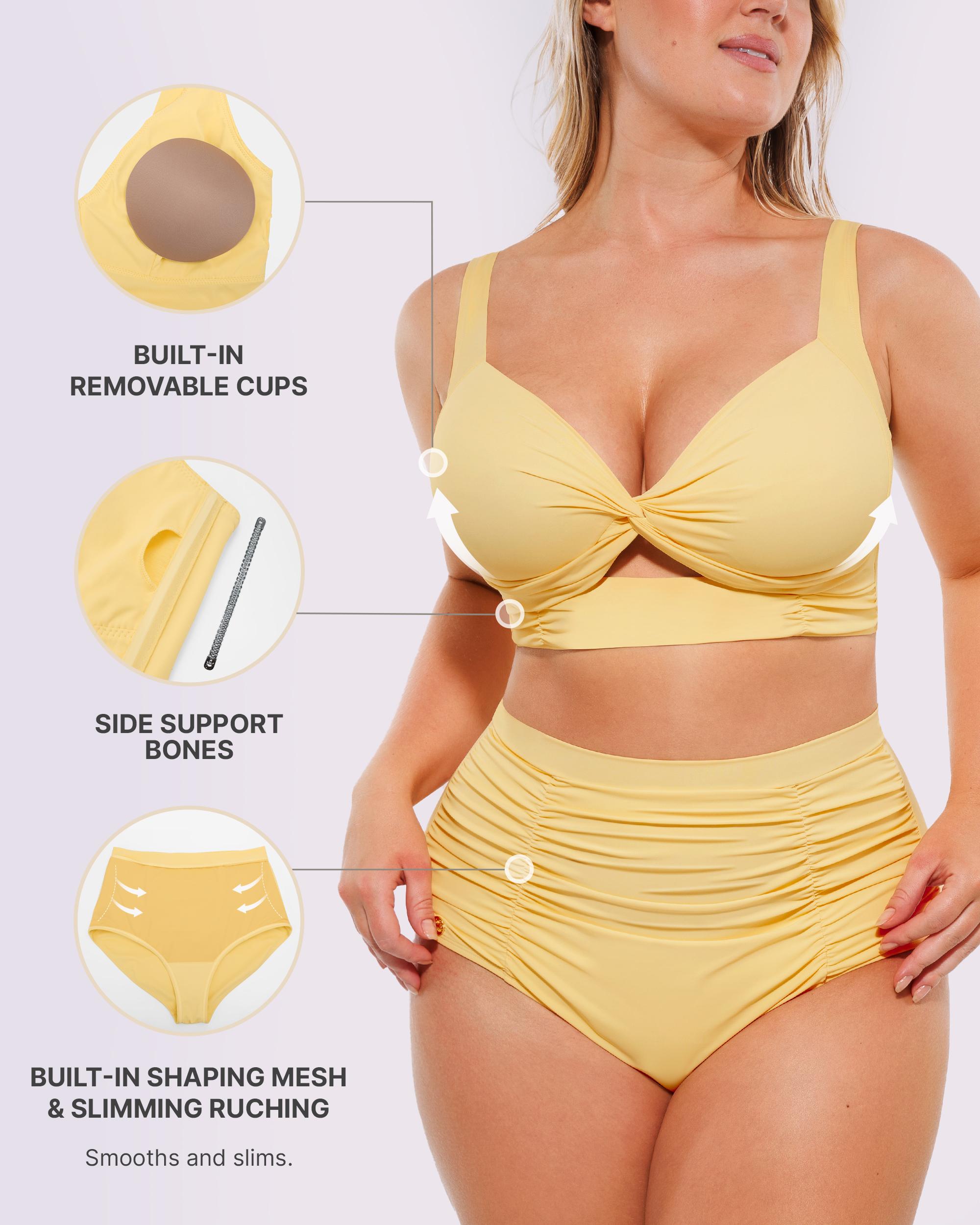 Shapellx SculptWave HighWaistSwimwear Sculpting Two-Piece Bikinis Set with Bust-Defining Crisscross Top & High-Waisted Brief for Flattering Silhouette