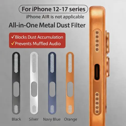 2pcs Ultra-thin self-adhesive metal dustproof speaker grille, Mobile phone accessories, Cellphone Accessory, compatible with iPhone 14/15/16/17, protects the earpiece and charging port, ensures sound quality, easy to install, prevents dust from entering