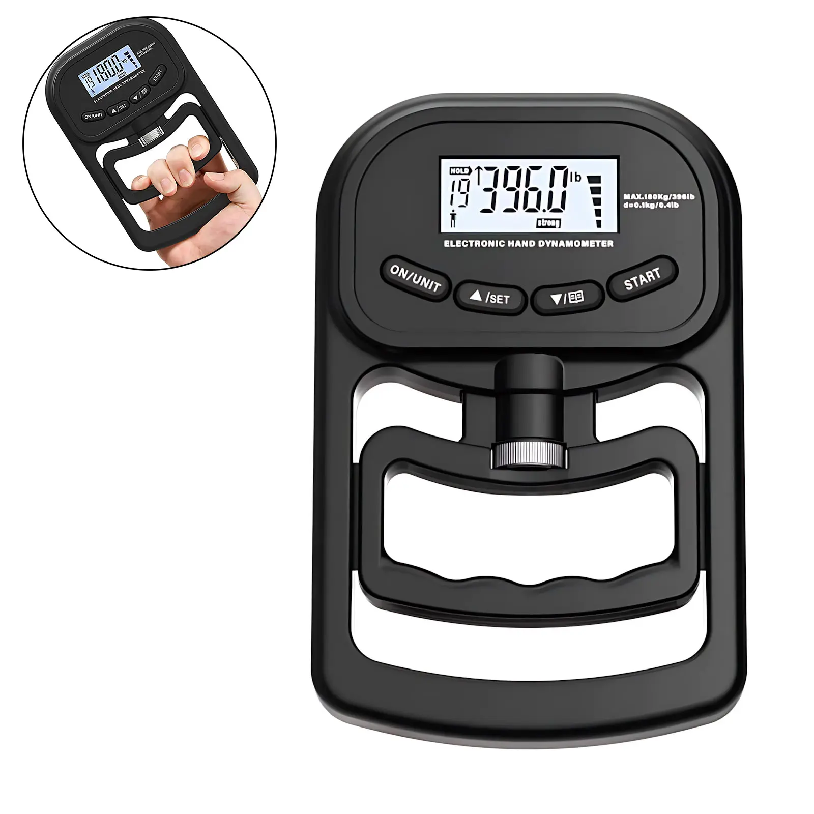 Electronic Grip Dynamometer, USB Rechargeable Digital Hand Dynamometer, Hand Grip Strength Trainer, Professional Hand Power Measuring Instrument, Grip Strength Tester for Home Workouts, Physical Therapy, Rehab Recovery, Sports Training