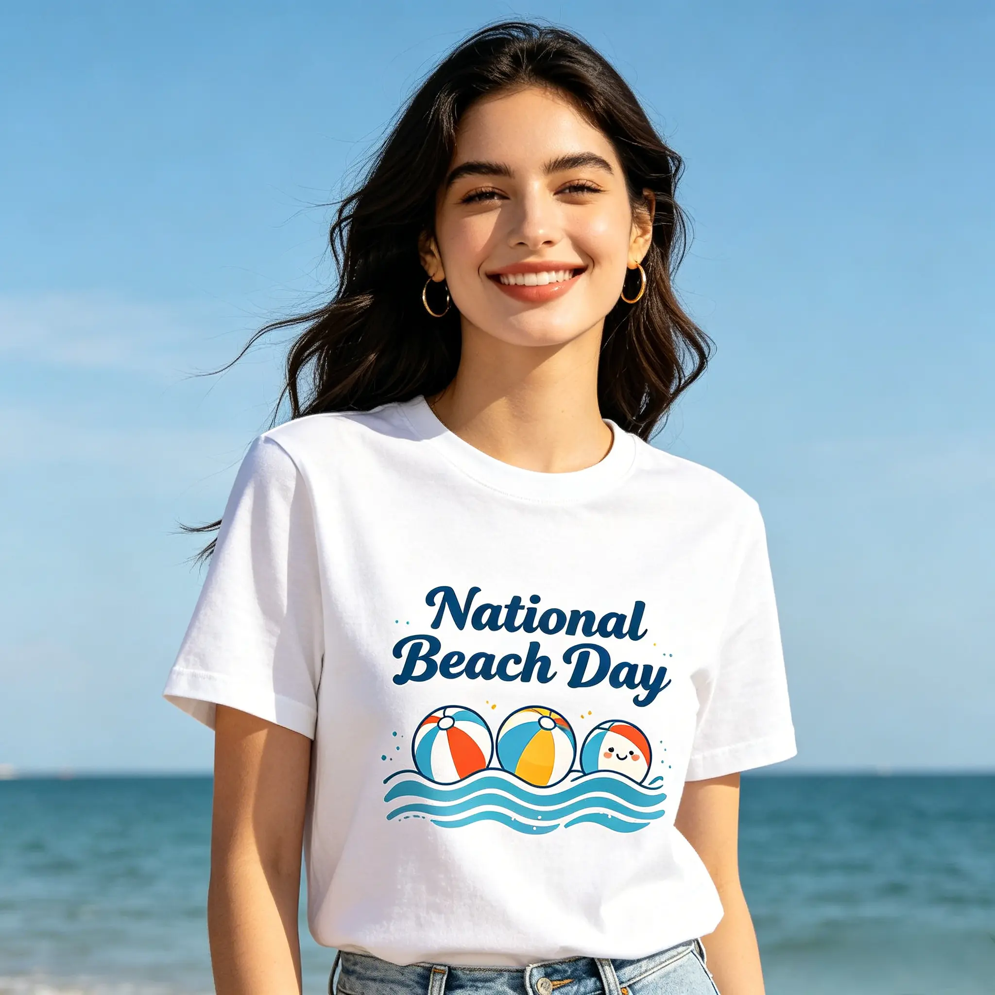 National Beach Day Custom T-Shirt | Design Your Own Upload Photo & Text Personalized Graphic Tees Unisex Cotton Shirt Free Custom Design Free Re-Print For Printing Errors Free Size Exchange & Returns