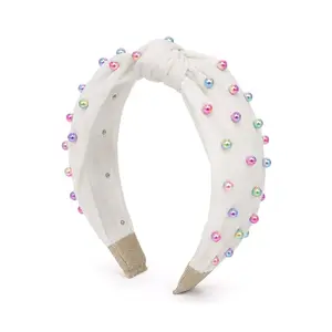 Unisex Cotton Beaded Headbands - Cute Bow, Elastic, Casual Decorative Accessory with Snowflake, Snowman Designs, Multi-Colored Beads for Everyday Festive Winter Fashion Hair Accessories