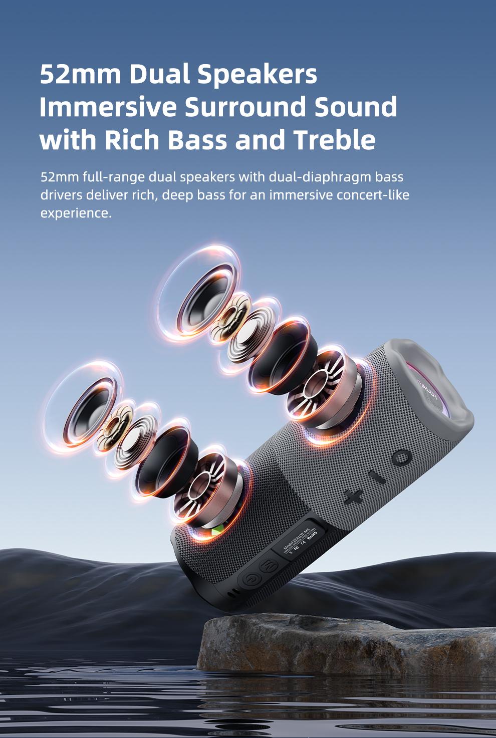 10W*2【ZEALOT】Portable wireless speaker, Magnetic Split speaker, RGB ambient light, outdoor Bluetooth speaker surround sound, TWS pairing,long battery life,supports USB/TF/AUX/BT smartphones. Ideal choice for family/car/party/camping/gift giving