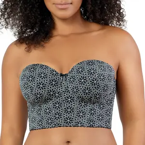 PARFAIT Marissa P50117 Women's Full Bust and Full Figure Strapless Bra Top with Smooth Light Foam Cups, 84% Polyamide, 16% Spandex, Elegant Black Mosaic Print - Elastic