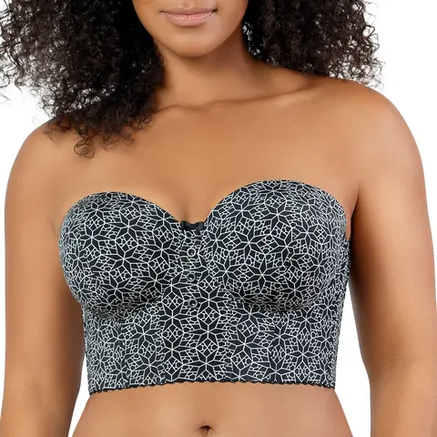 PARFAIT Marissa P50117 Women's Full Bust and Full Figure Strapless Bra Top with Smooth Light Foam Cups, 84% Polyamide, 16% Spandex, Elegant Black Mosaic Print - Elastic