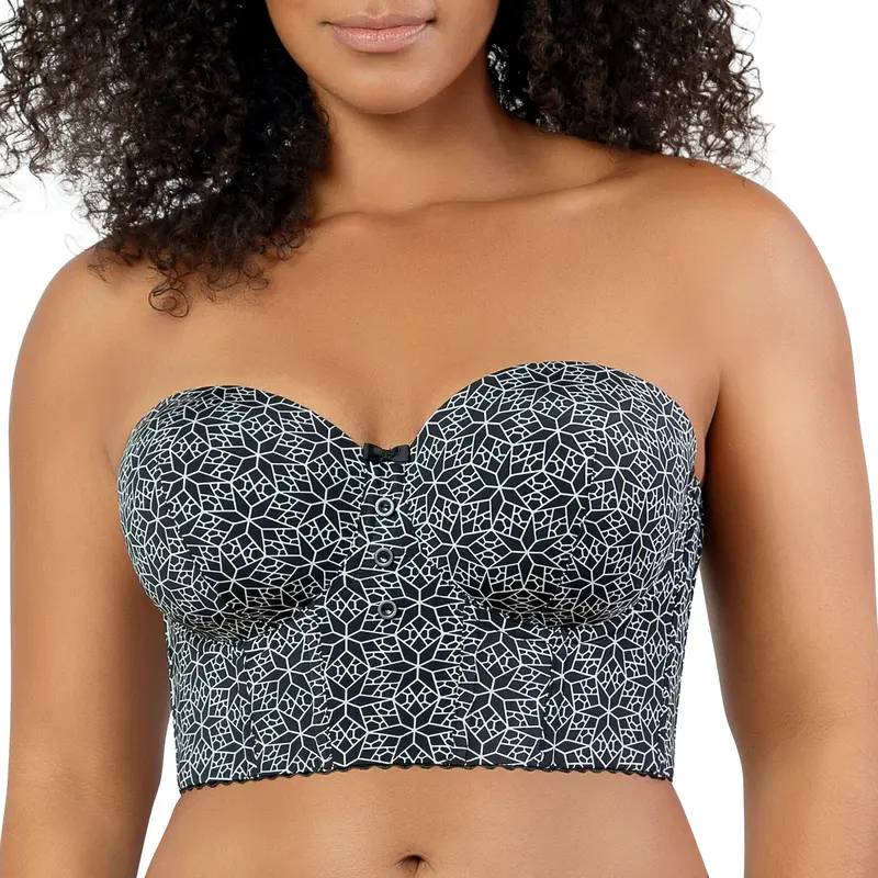 PARFAIT Marissa P50117 Women's Full Bust and Full Figure Strapless Bra Top with Smooth Light Foam Cups, 84% Polyamide, 16% Spandex, Elegant Black Mosaic Print - Elastic
