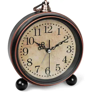 Vintage Alarm Clock, 5 Inch Silent Non-Ticking Battery Operated Small Clock, Classic Old School Retro Analog Alarm Clock Decor for Bedroom Bedside, Mantel, Shelf, Desktop