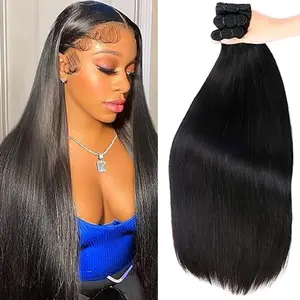 Straight Human Hair Bundles  Brazilian Virgin Human Hair Weave 3/4 Bundles Double Weft Raw Remy Hair Bundles For Black Women