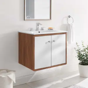Modway Transmit 24" Wall-Mount Bathroom Vanity in Walnut White