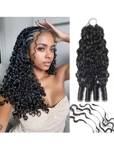 Burmese Curly Crochet Human Hair Pre-Separated Feather Human Hair Crochet Remy Hair Extensions For Women Natural Black Color
