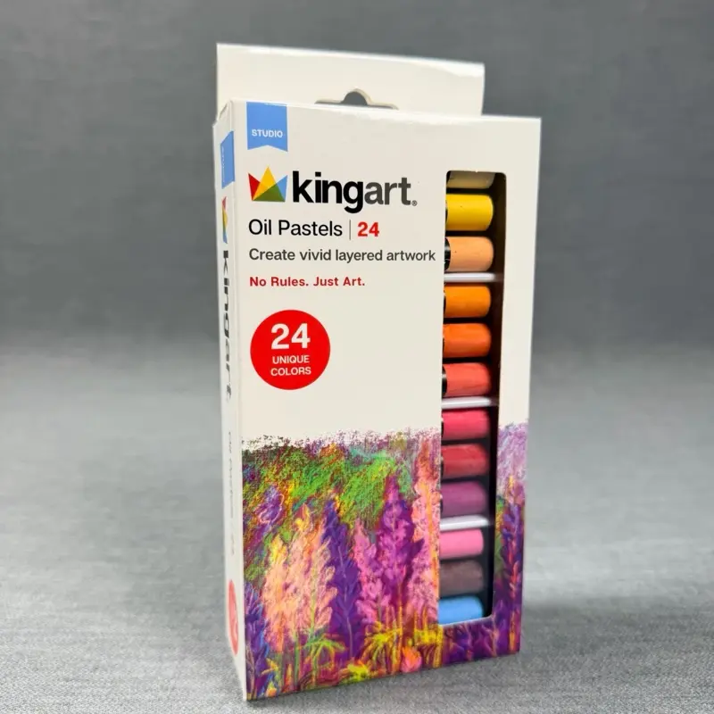 KingArt Studio Oil Pastels, 24 Unique Colors 2.7" x 0.4" (68mm x 10mm), Soft & Smooth Sticks, Easy to Blend & Layer, Suitable for Many Surfaces.