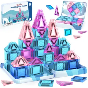Dreamon 68 PCS Mini Magnetic Tiles Set, Ice and Snow Travel Magnetic Tiles for Kids with Tin Box, Magnetic Blocks Building Toy Christmas Birthday Gift, Summervibes