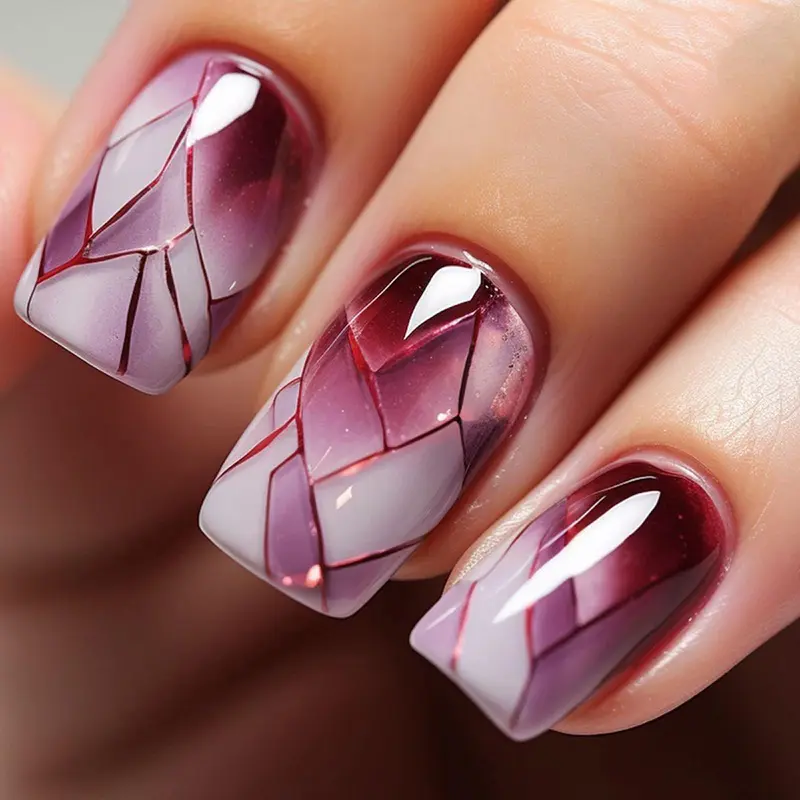 Marble Pattern Fake Nail with Nail File & Tape, 24pcs/set Short Square Press on Decorative Nails for Women & Girls DIY Nail Art Design, Elegant Stick on Nails Kit
