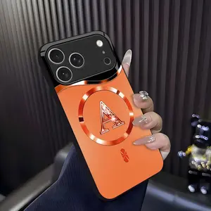 Suitable for [iPhone 17 Pro] high-end MagSafe phone case🥰,Luxury Personal Initial Magnetic Case Viral Sunset Orange Bling Case - Aesthetic Gift for Her 952