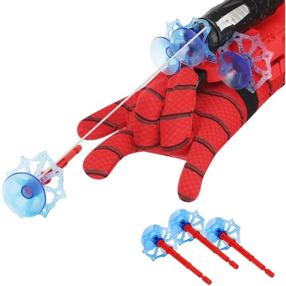 Unisex Spider Web Shooters Superhero Wrist Launcher Glove Set - 1 Glove, 3 Suction Cup Darts, Creative Prank Gift, Role-Playing Toy for Kids' Halloween Cosplay