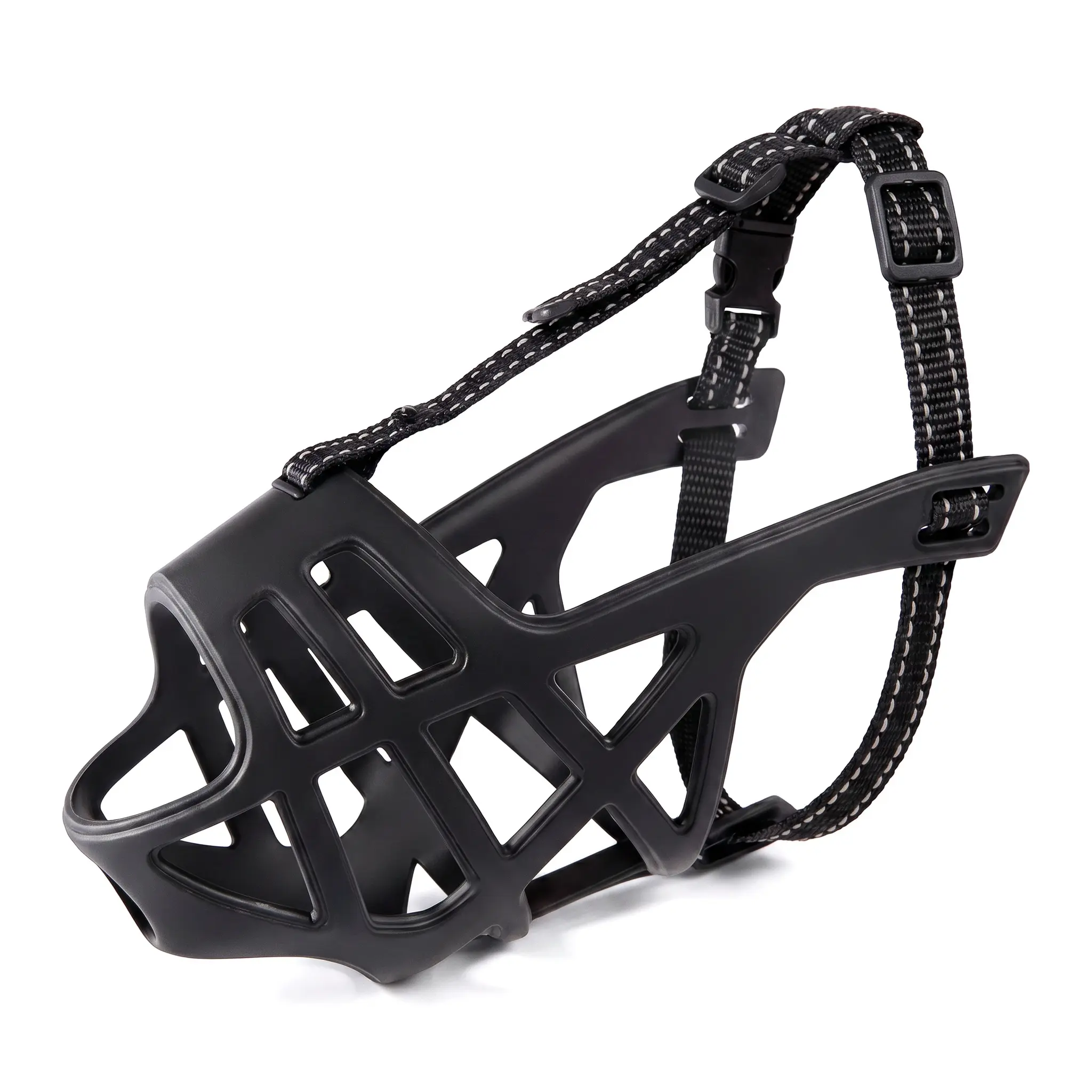 Adjustable Reflective Rubber Dog Muzzle - Breathable, Anti-Bite, Anti-Bark, Chew-Resistant for Small, Medium, Large Dogs, No