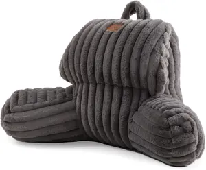 【Memorial Day Deals】Amélie Home Faux Fur Reading Pillow with Pocket for Sitting in Bed, Kids Backrest Bed Pillow with Washable Cover for Lounging, Watching TV/Reading/Gaming/Resting/Post/Surgery/Nursing, Grey 17 inches