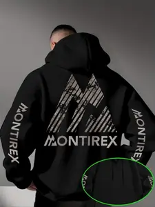Men's Montirex Letter Art Mountain Print Hoodie Casual Fitted Pullover Sweatshirt Fall & Winter Outdoor Fashion