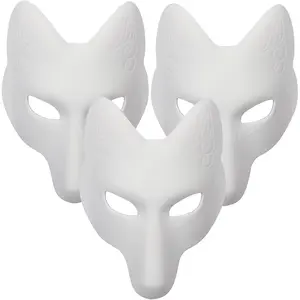 Fox Mask 3 Pcs DIY Animal Masquerade Masks White Paintable Halloween Party Wolf Cosplay Costume Accessory