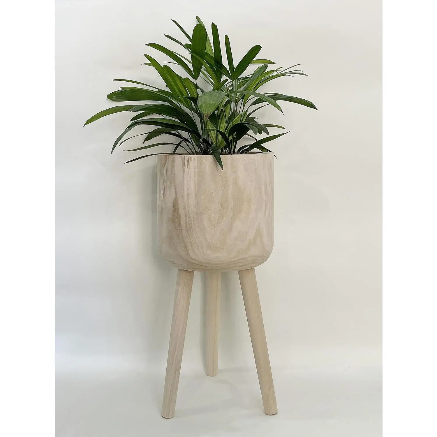 RISEON Handmade Mid Century Modern Wood Planter, Rustic Indoor Flower Pot Plant Stand,Large Floor Planter (Large B)