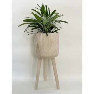 RISEON Handmade Mid Century Modern Wood Planter, Rustic Indoor Flower Pot Plant Stand,Large Floor Planter (Large B)