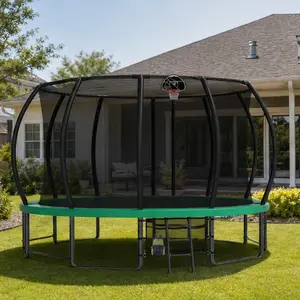 ARCH 15FT Outdoor Trampoline with Basketball Hoop, Galvanized Anti-Rust Steel Frame, Green, 6 Balance Bar W-Shaped Legs, Ladder, Shoe Bag, Spring Pad, ASTM CPC Certified, Backyard Fun for Kids, Green Color Options, Steel Material, Color: Green