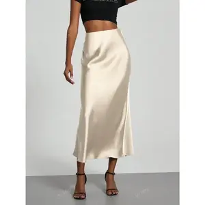 Women's Elastic Satin Silk Texture Midi Skirt elegant office