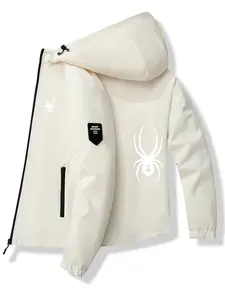 Spider Hooded Jacket, Polyester Fabric, Embroidered Spider Pattern, Casual Slim-Fitting Outerwear, Spring & Fall Fashion