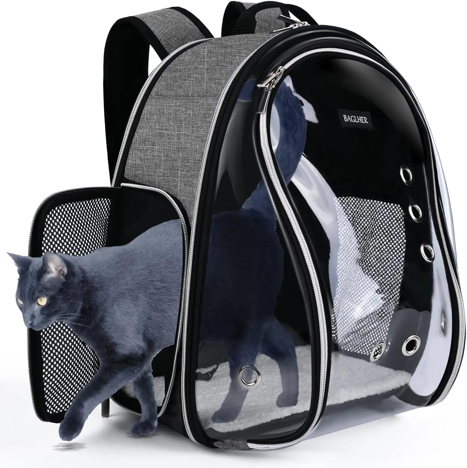 BAGLHER Pet Bubble Backpack Carrier – Airline-Approved Transparent Capsule Pet Carrier for Small Cats, Dogs, Rabbits & Lizards – Breathable Mesh Ventilation, Adjustable Straps & Safety Harness, Hands-Free Outdoor Hiking & Travel Bag
