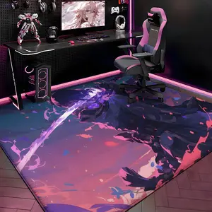 R-Raiden Shogun Floor Mat Gaming Room Soft Flannel Floor Rug Non-Slip Absorbent Doormat for Esports Setup, Bedroom, Entrance, Gamer Home Decor, Anti-Skid Washable Mat, Multiple Sizes Available