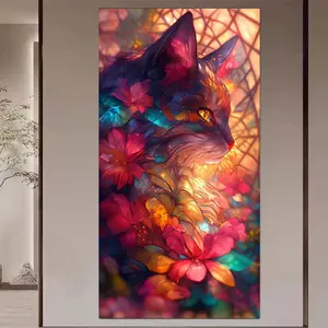 5D Diamond Painting Kit Full Round Drill Cat, Flowers, Colorful DIY Mosaic Wall Art, Handmade Gifts, Beginner Craft Set (with Tools), Home Wall Décor Gift, Diamond Art Kit, Handicraft